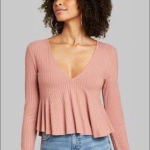 Wild Fable Womens XL Pink Long-Sleeve Flowy Crop Top